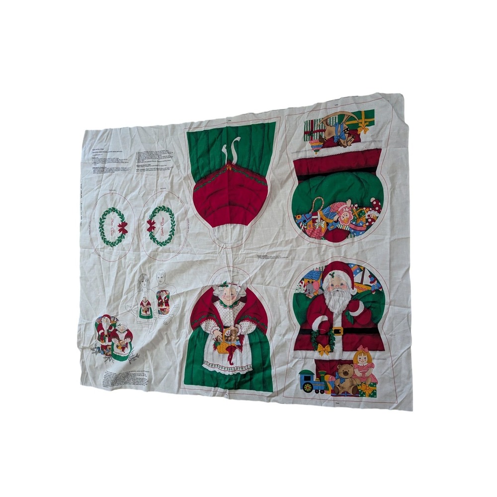 Vintage Cranston Print Works Santa Mrs Claus Christmas Fabric Panel VIP Screen